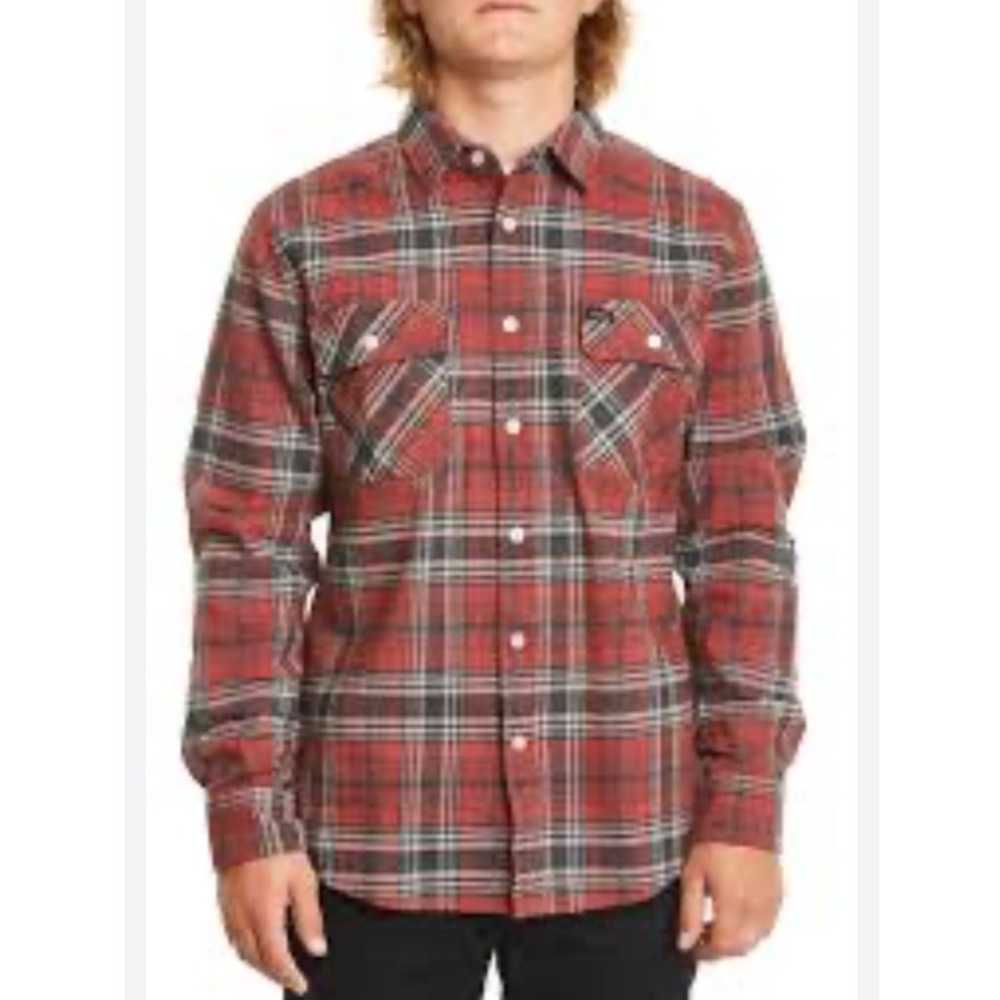 Brixton Red and Navy Plaid Casual Long Sleeve Shirt